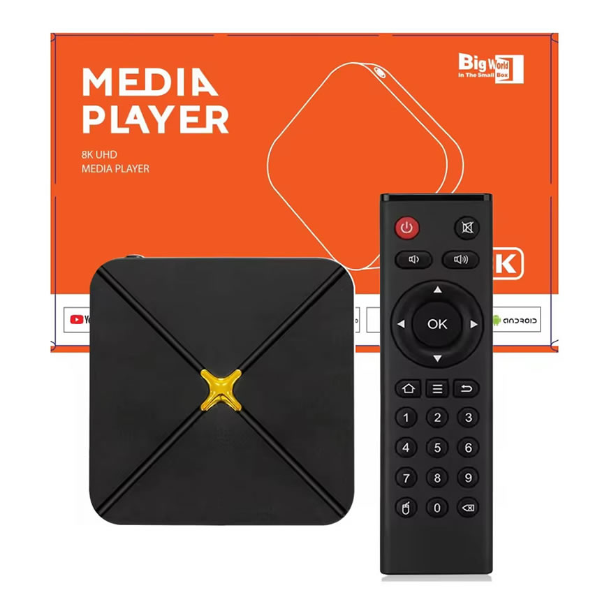 Boîte TV Réseau HLQ-PLUS, Processeur Quad-Cœur Premium Amlogic S905X3 1,8GHz, 2GB DDR4+8GB/32GB/64GB eMMC, WiFi Double Bande & Bluetooth, Décodage 4K@60fps HDR10, Lecteur Intelligent Android 9.0-14